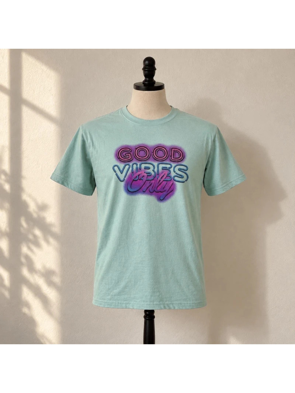 UniVibe Men's XL Good Vibes Only Mint Green Neon Retro Graphic T-Shirt